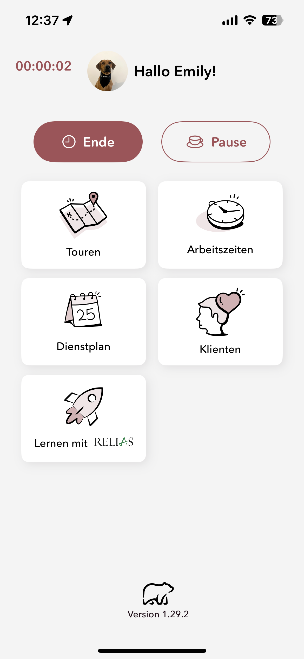 Startseite (Arbeitszeit gestartet)